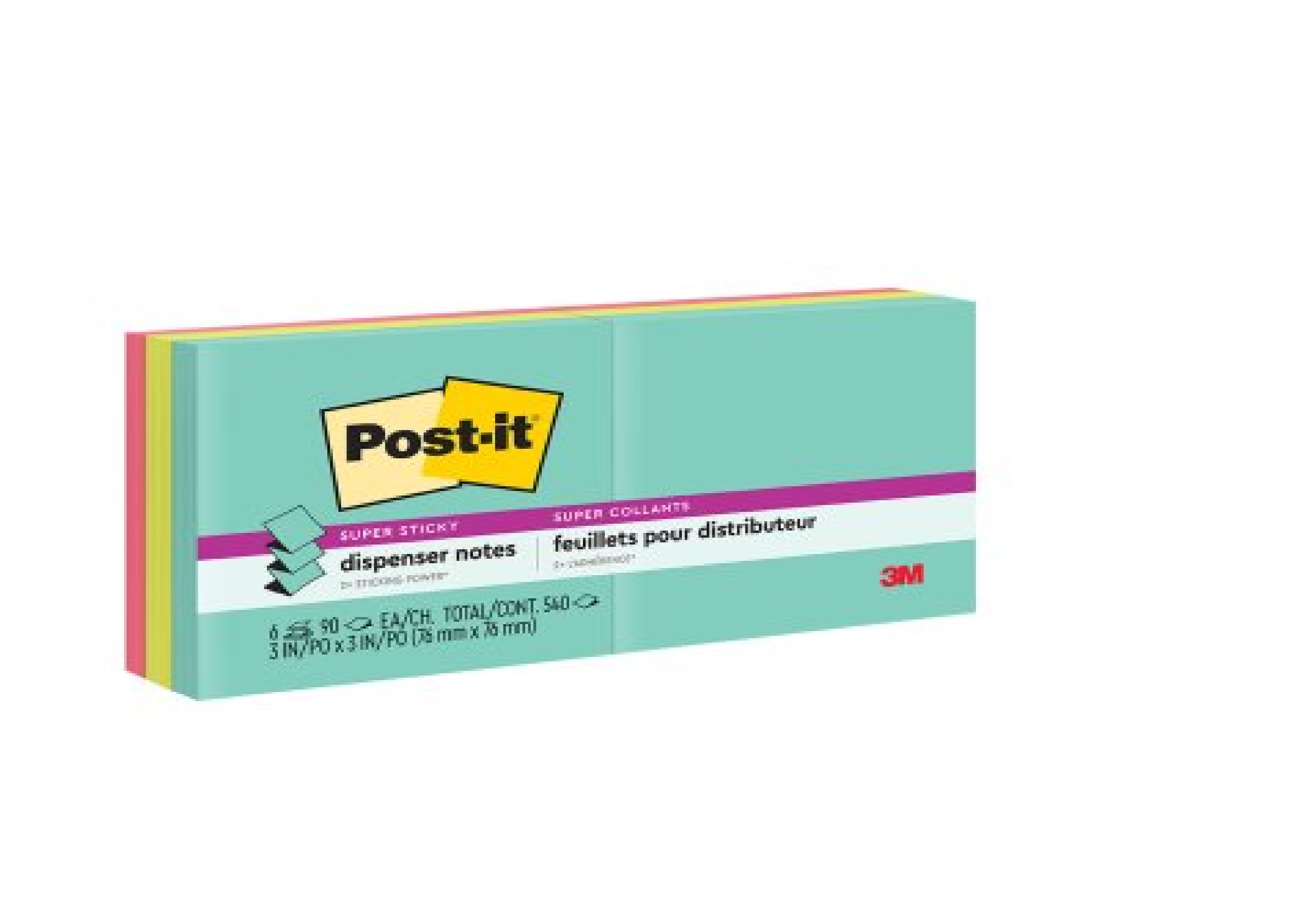 Nota Adhesiva 3M Post-It Súper Sticky R303 Miami 76x76 mm 540 Hojas