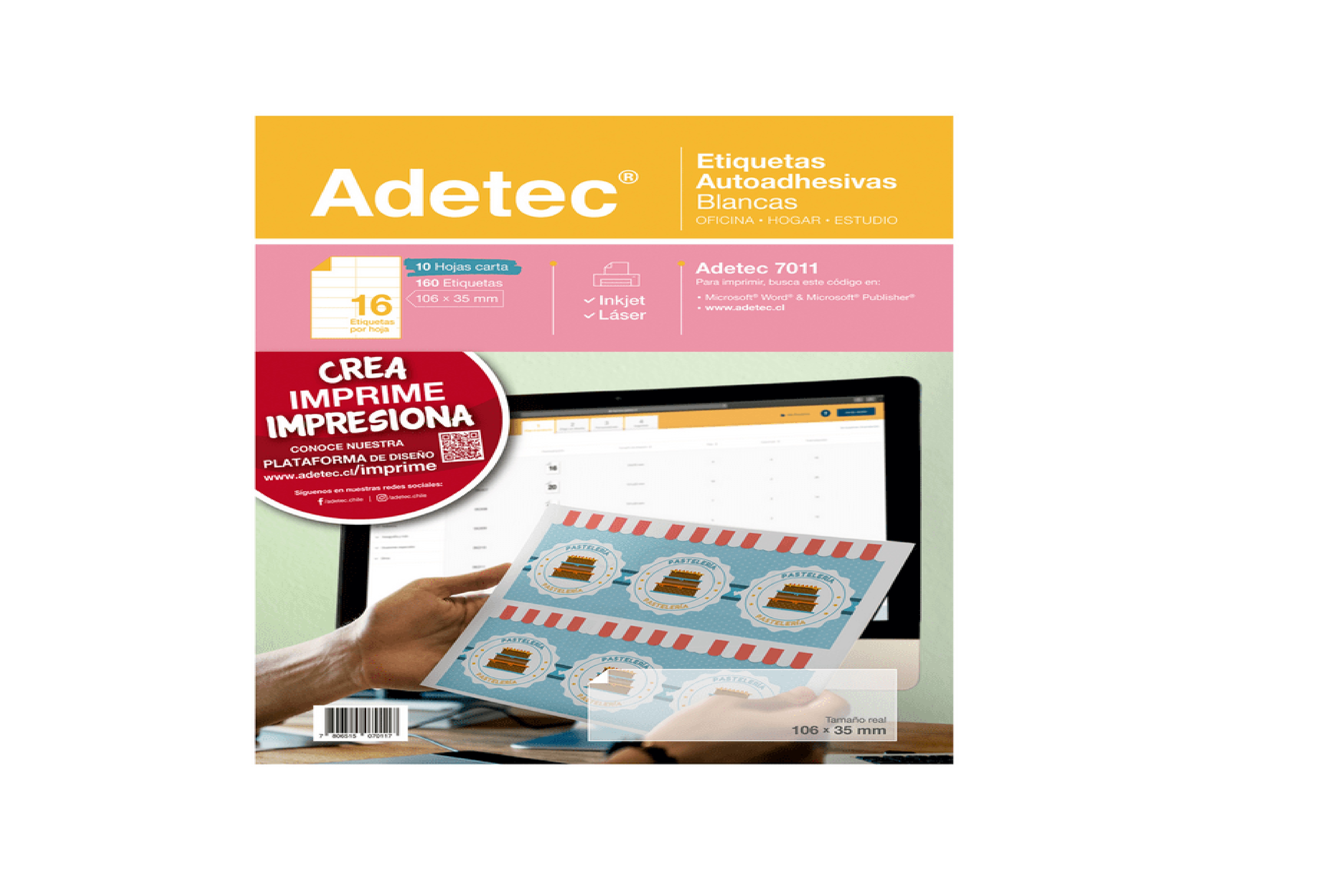 Etiqueta Ink/Láser Autoadhesiva Adetec 16 Por Hoja 101x35 mm 10 Unidades