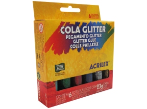 COLA GLITTER ACRILEX 23GR. ESTUCHE 6 COLOR