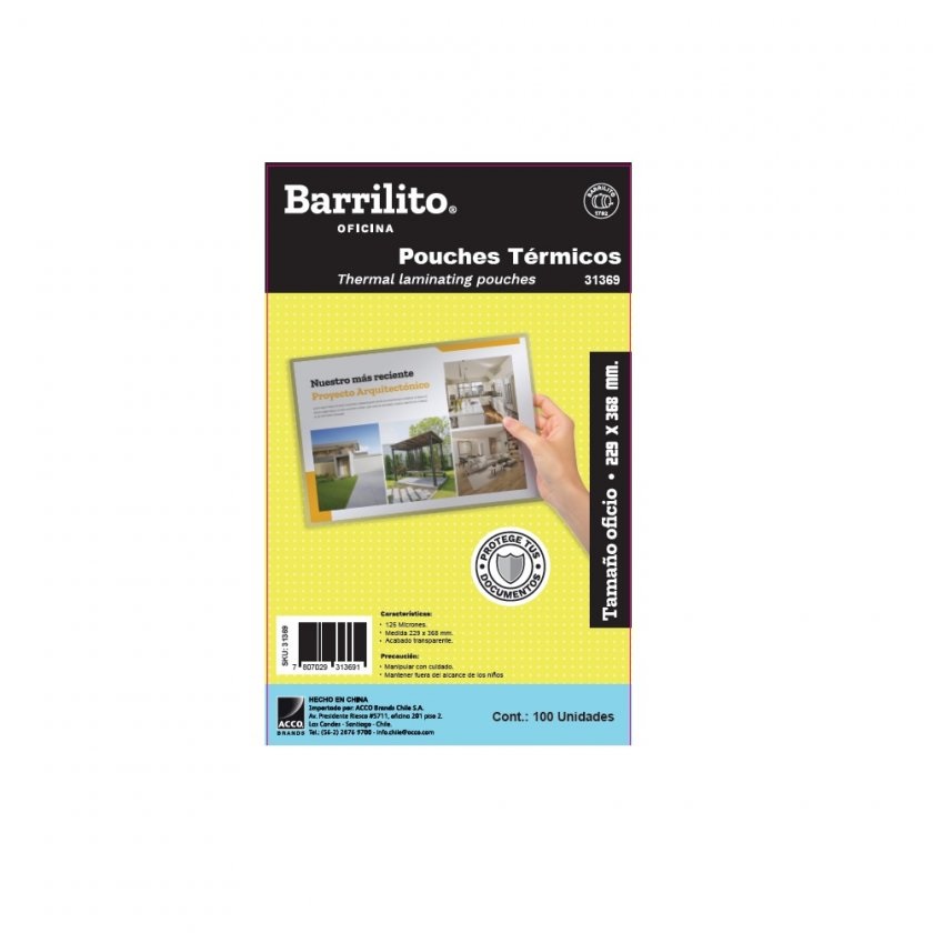 LAMINA TERMOLAMINADA BARRILITO OFICIO 5 125 MICRONES 229X368 MM 100 UNIDADES