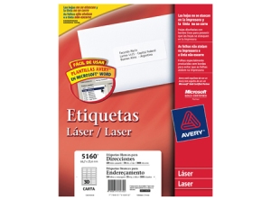 ETIQUETA AVERY 5160 25X 67 BL LASER 30XHJ 100HJS