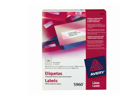 ETIQUETA AVERY 5960 25X 67 BL LASER 30XHJ 250HJ