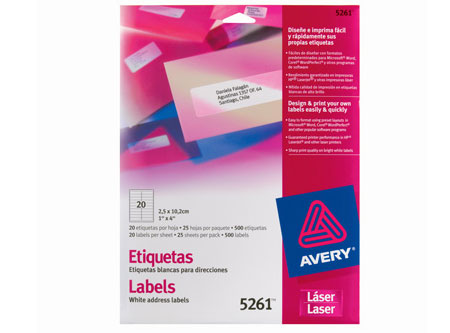 ETIQUETA AVERY 5261 25X102 BL LASER 20XHJ 25HJ