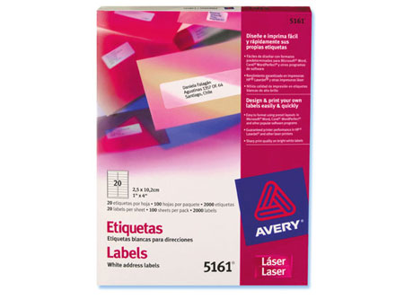ETIQUETA AVERY 5161 25X102 BL LASER 20XHJ 100HJ