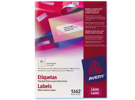 ETIQUETA AVERY 5162 34X102 BL LASER 14XHJ 100HJ