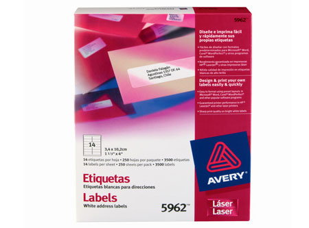 ETIQUETA AVERY 5962 34X102 BL LASER 14XHJ 250HJ