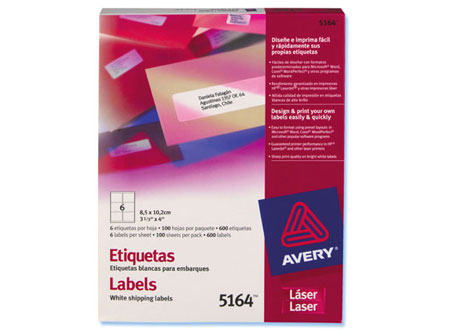 ETIQUETA AVERY 5164 85X102 BL LASER 6XHJ 100HJ