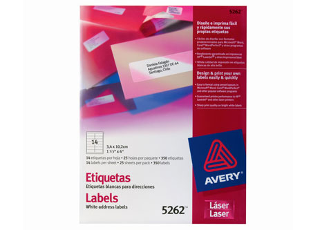 ETIQUETA AVERY 5262 34X102 BL LASER 14XHJ 25HJ