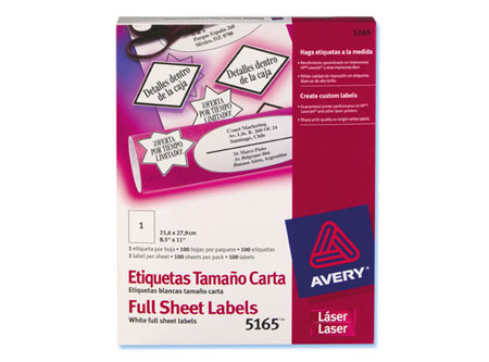 ETIQUETA AVERY 5165 216X279 BL LASER 1XHJ 100HJ