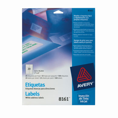 ETIQUETA AVERY 8161 25X102 BL INKJET 20XHJ 25HJ