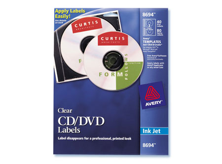 ETIQUETA AVERY 8694 CD TRANSP.GLOSSY 40UD INKJET