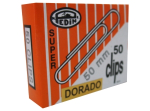 CLIPS METALICO 50MM PEDIN PTA.REDONDA DORADO 50UD