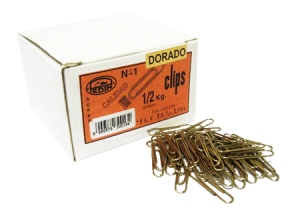CLIPS METALICO 30MM 1/2 KILO PTA.RED.DORADO PEDIN