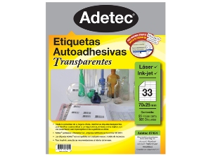 ETIQUETA TRANSP INK/LAS 70X25MM 25 HJ 825 U ADETEC