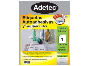 ETIQUETA TRANSP INKJET/LASER 216X279MM 25 H ADETEC