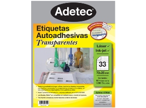 ETIQUETA TRANSP INK/LAS 70X25MM 50 H 1650 U ADETEC