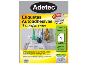 ETIQUETA TRANSP INKJET/LASER 216X279MM 50 H ADETEC