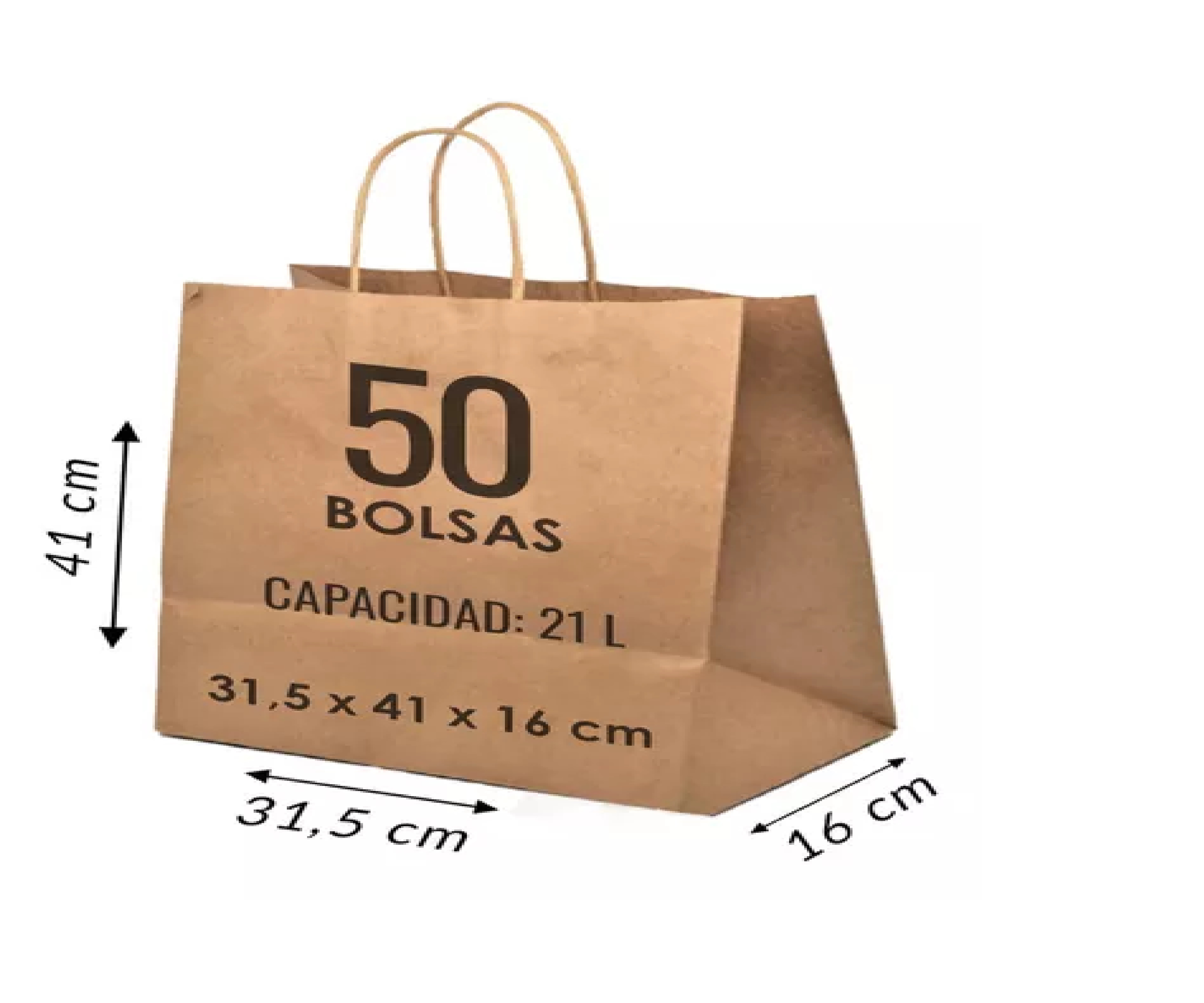 BOLSA DE PAPEL KRAFT GRANDE CON ASAS 31,5X41X16 CM 50 UNDS