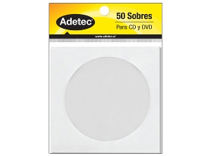 SOBRE CD PAPEL CON VENTANA BLANCO ADETEC 50 UNID
