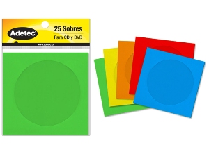 SOBRE P/CD COLORES CON VENTANA 25 UD ADETEC