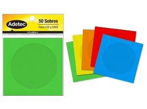 SOBRE CD PAPEL CON VENTANA COLORES ADETEC 50 UNID