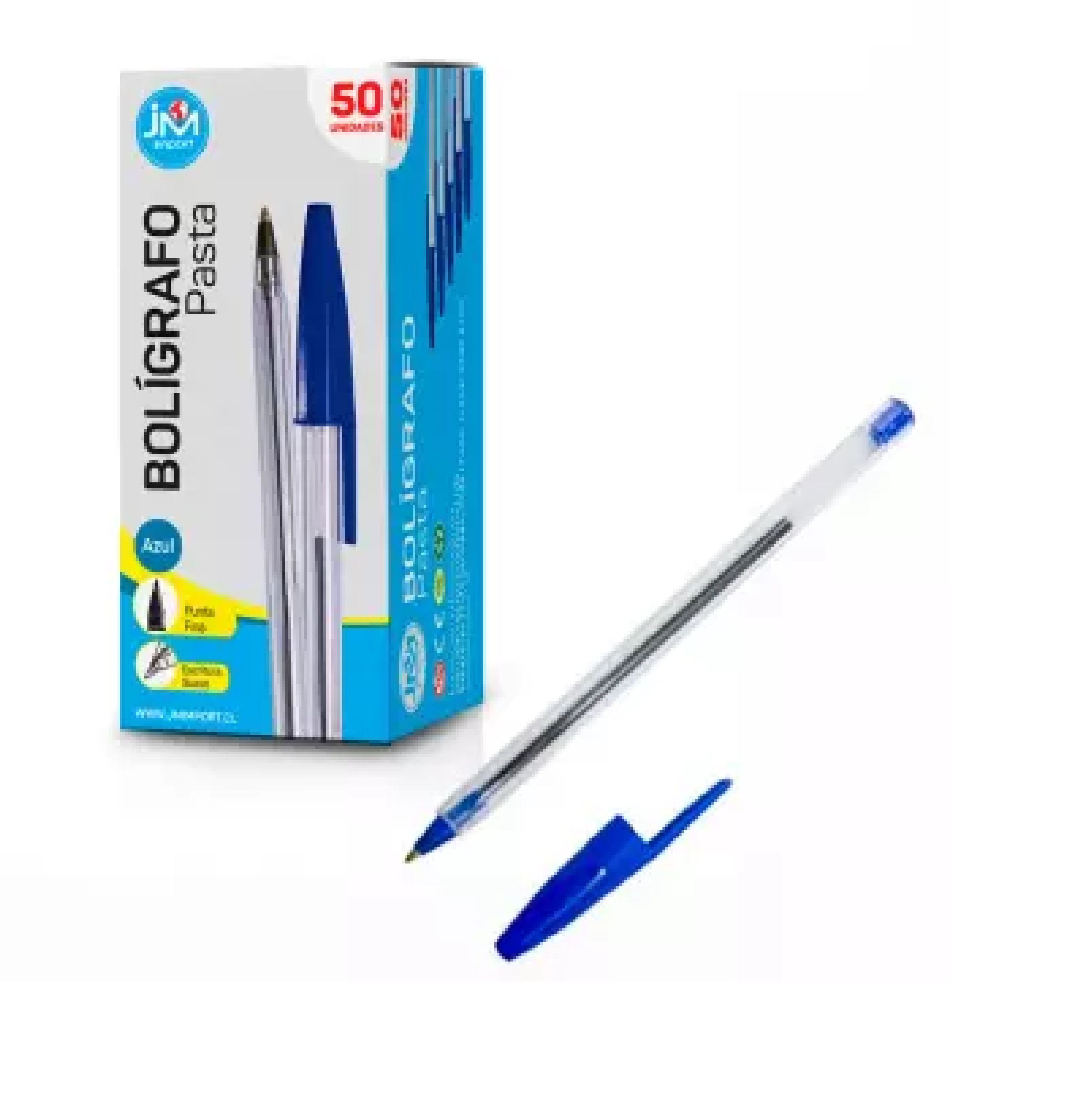 BOLIGRAFO JM PASTA AZUL PUNTA FINA 50 UNIDADES