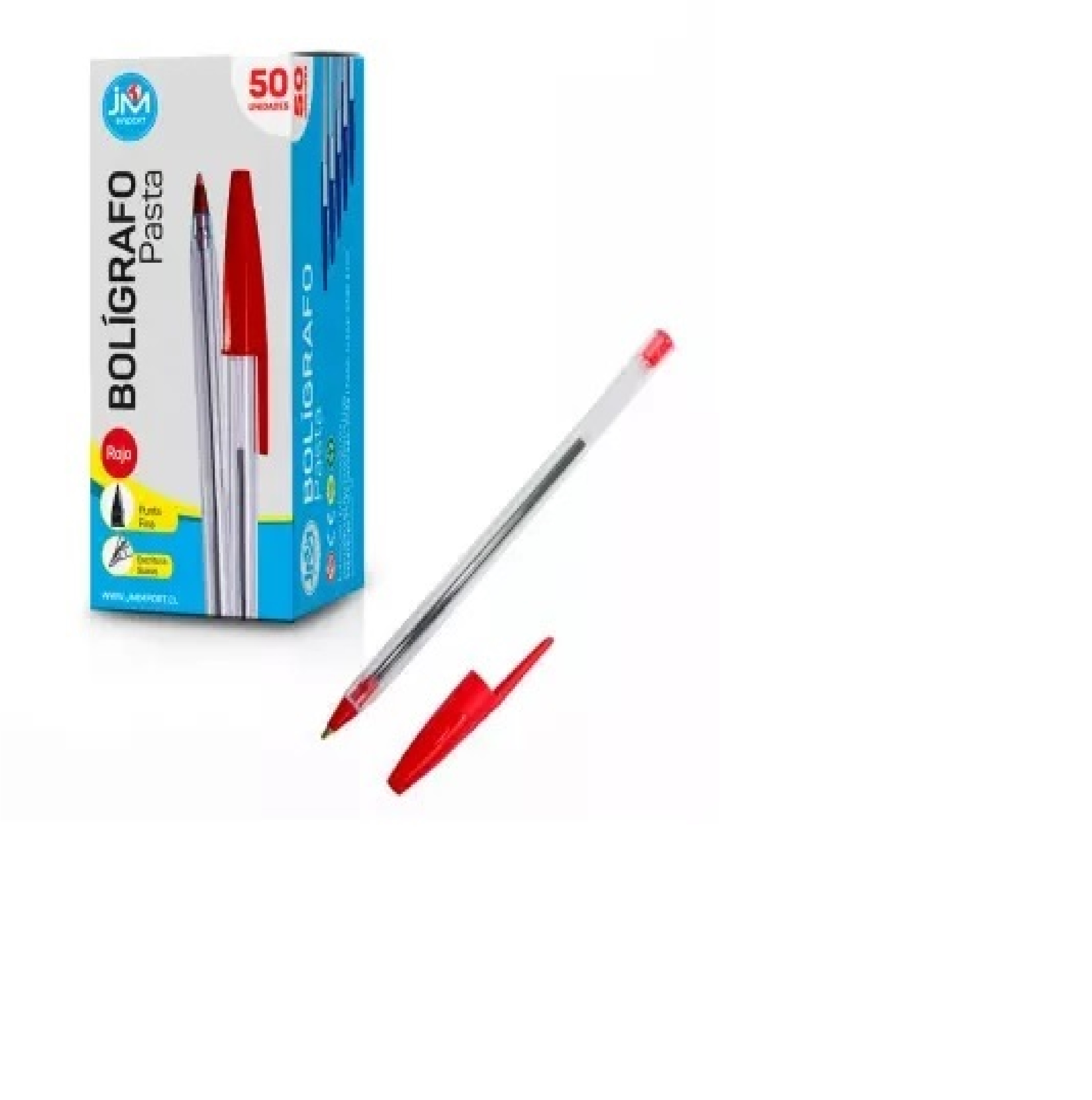 BOLIGRAFO JM PASTA ROJO PUNTA FINA 50 UNIDADES