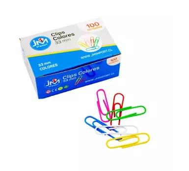 CLIP DE COLORES JM 33MM 100 UNIDADES