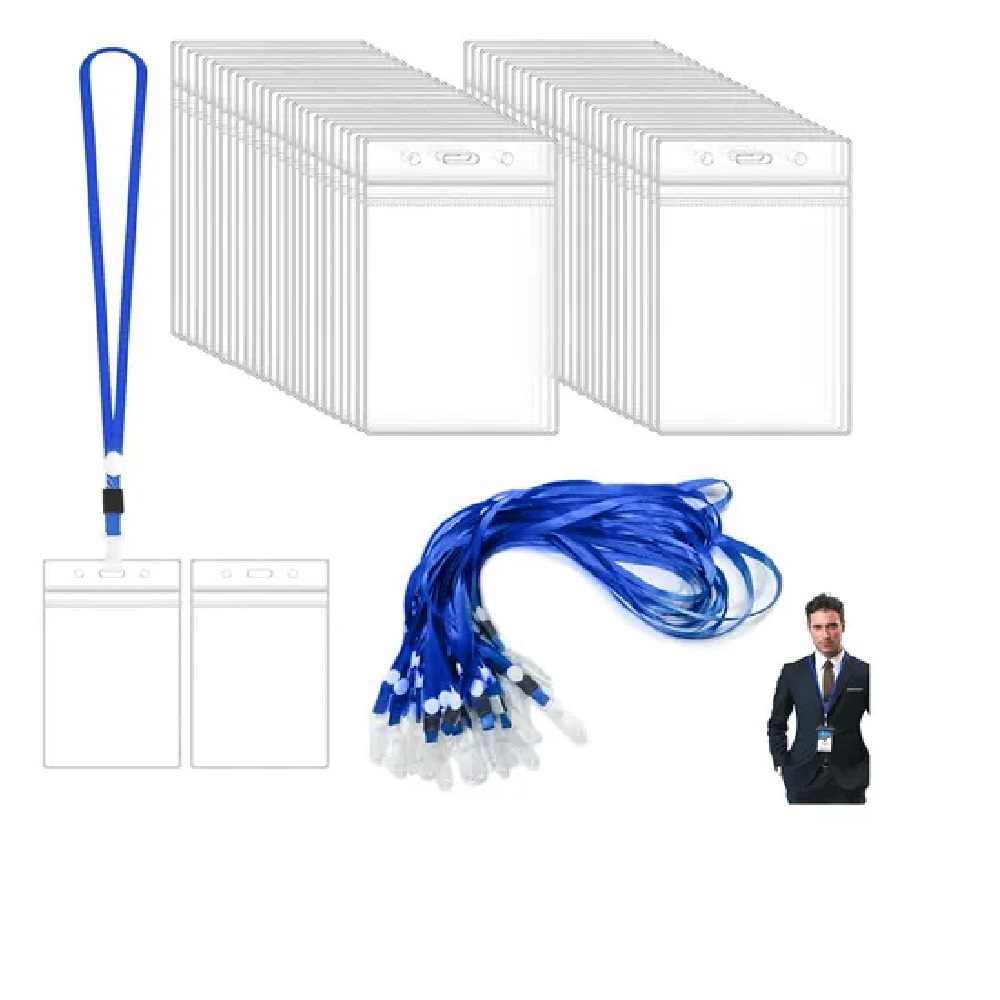 PACK 100 PORTA CREDENCIALES TRANSPARENTE INCLUYE 100 LANYARD