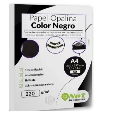 OPALINA LISA COLOR NEGRO A4 220GR A4 DOBLE FAZ 50 HOJAS