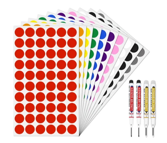 6000 ETIQUETA STICKER AUTOADHESIVA COLOR 15MM Y 4 BOLÃGRAFO