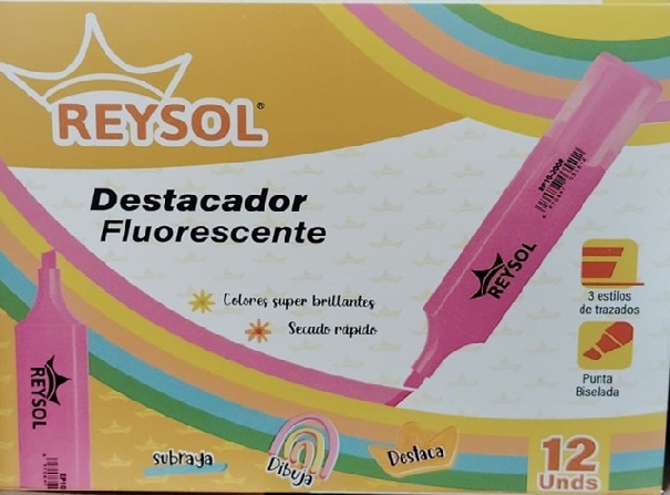 CAJA 12 DESTACADOR PALETA ROSADO REYSOL