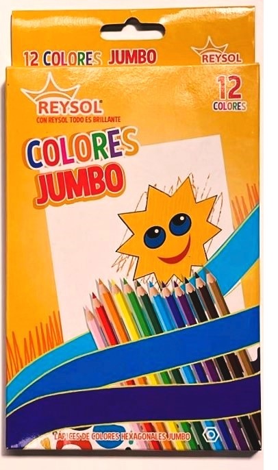 LAPICES DE COLORES 12 UNID. LARGOS JUMBO REYSOL.