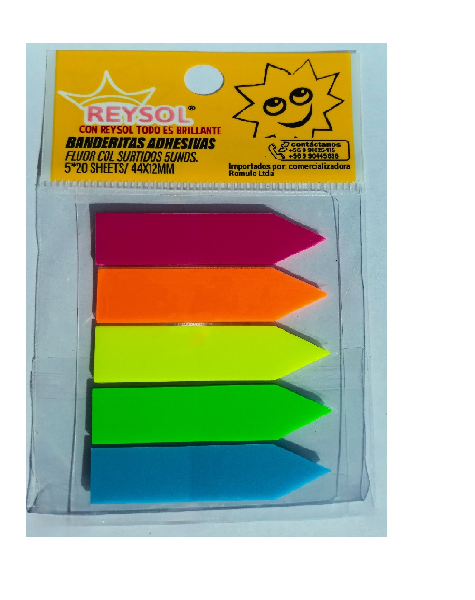 BANDERITA REYSOL ADHESIVAS PLASTICAS 5 COLORES (1.2 X 4.4 APROX)