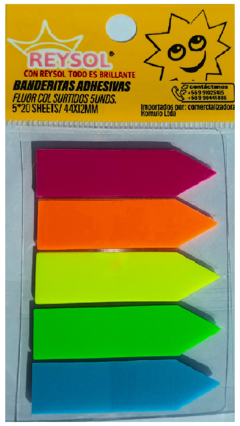 BANDERITA ADHESIVAS PLASTICAS 5 COLORES (1.2 X 4.4 APROX) REYSOL