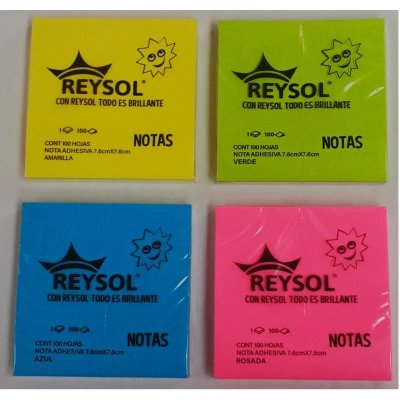 NOTA ADHESIVA REYSOL COLORES 76X76 MM 100 HOJAS PRECIO X UNIDAD
