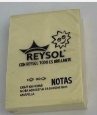 NOTA ADHESIVA REYSOL O JM AMARILLA 37.5X 50 MM APROX 100 HOJAS