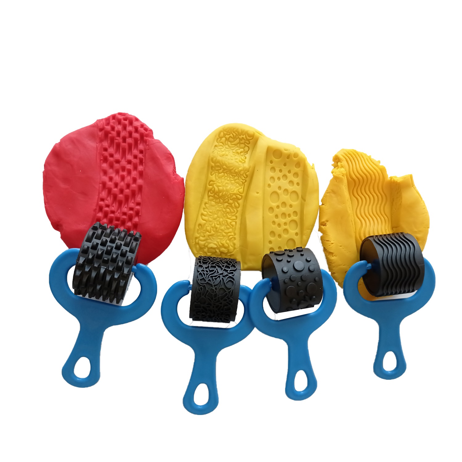 SET 4 RODILLOS CON MANGO PLASTICO Y TEXTURAS