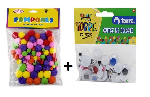 SET OJITOS LOCOS Y POMPONES TORRE/ARTEL PRECIO X SET