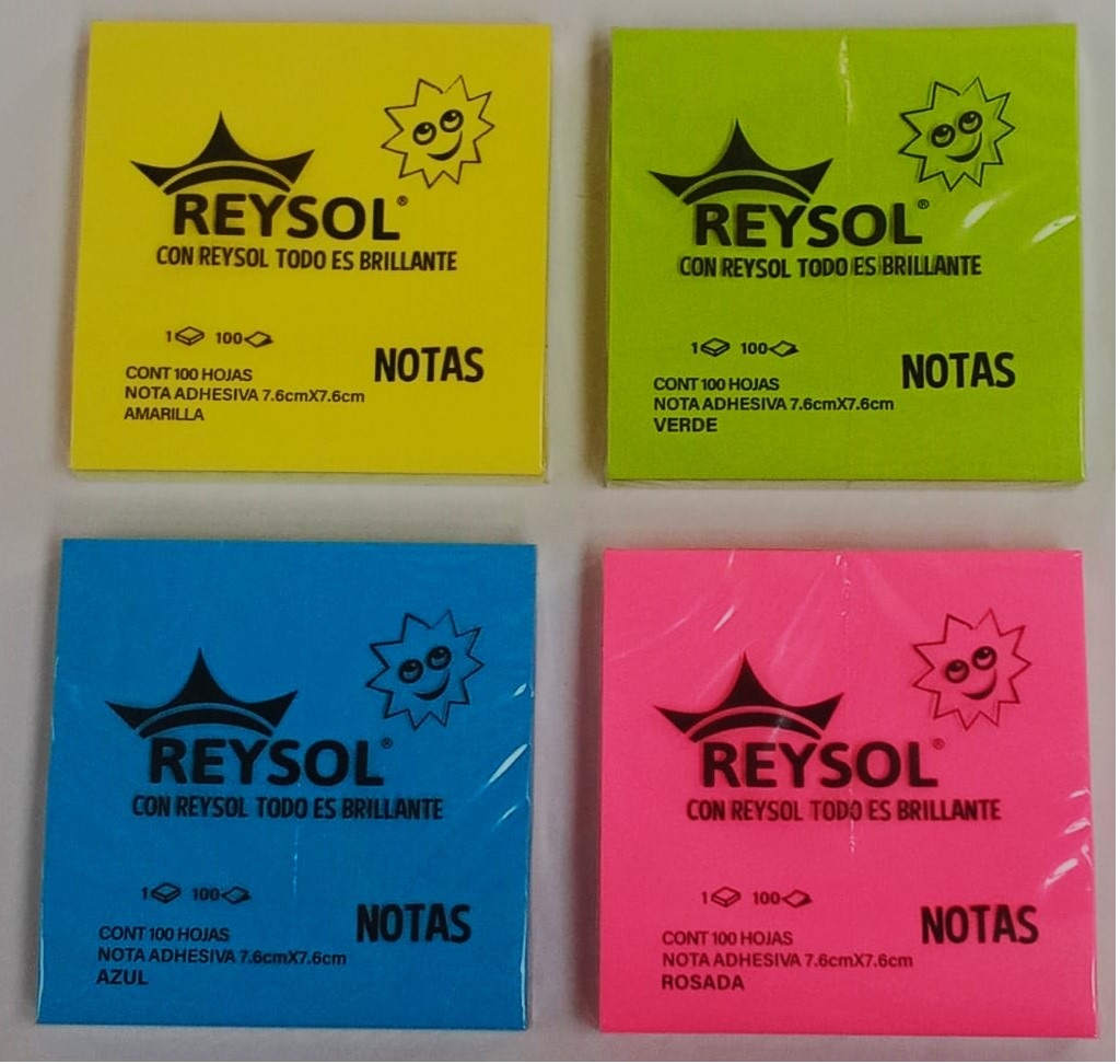 NOTA ADHESIVA REYSOL COLORES 76X76 MM 100 HOJAS PRECIO X UNIDAD