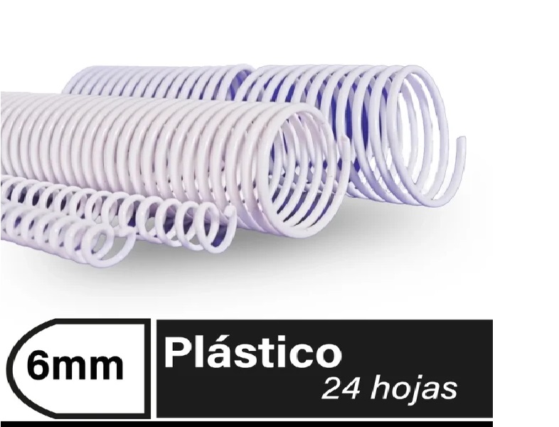 ESPIRALES PLASTICO BLANCO  6 MM 100 UNIDADES