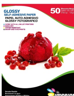 PAPEL ADHESIVO FOTOGRAFICO BRILLANTE CARTA/135G/50 HOJ