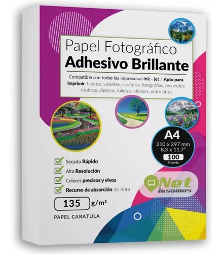 PAPEL FOTOGRAFICO ADHESIVO BRILLANTE A4 135 GR PACK 100HOJAS
