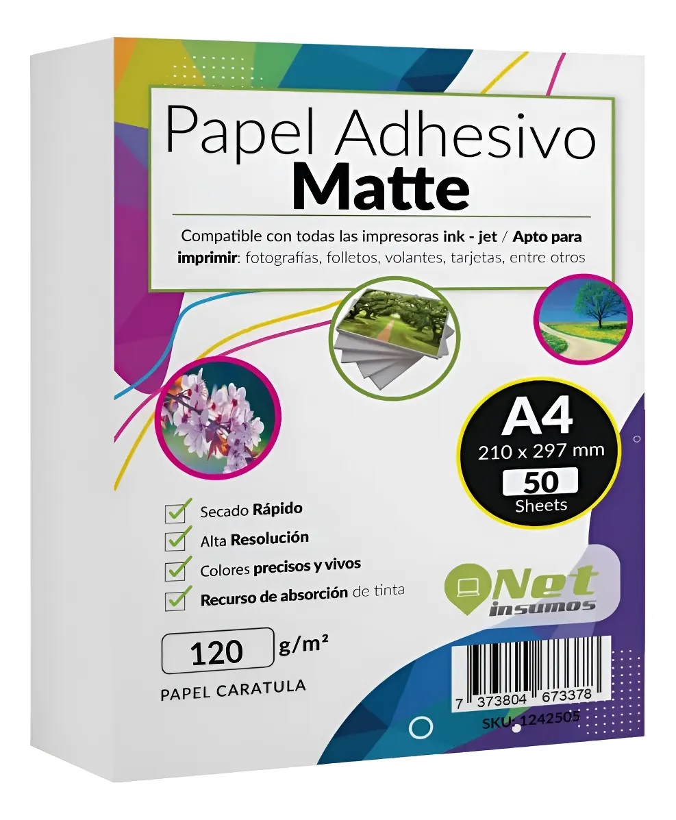 PAPEL FOTOGRAFICO ADHESIVO MATTE A4 120GR 50HOJAS